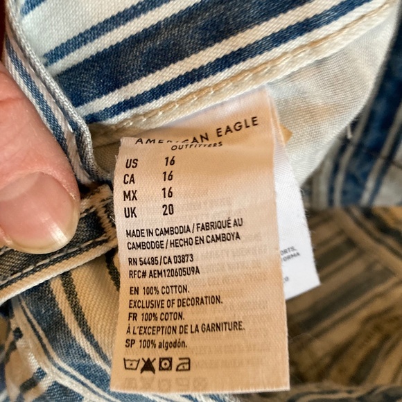 American Eagle Stripped Jean Cotton Mom Shorts High Waisted Sz 16 - Picture 3 of 5